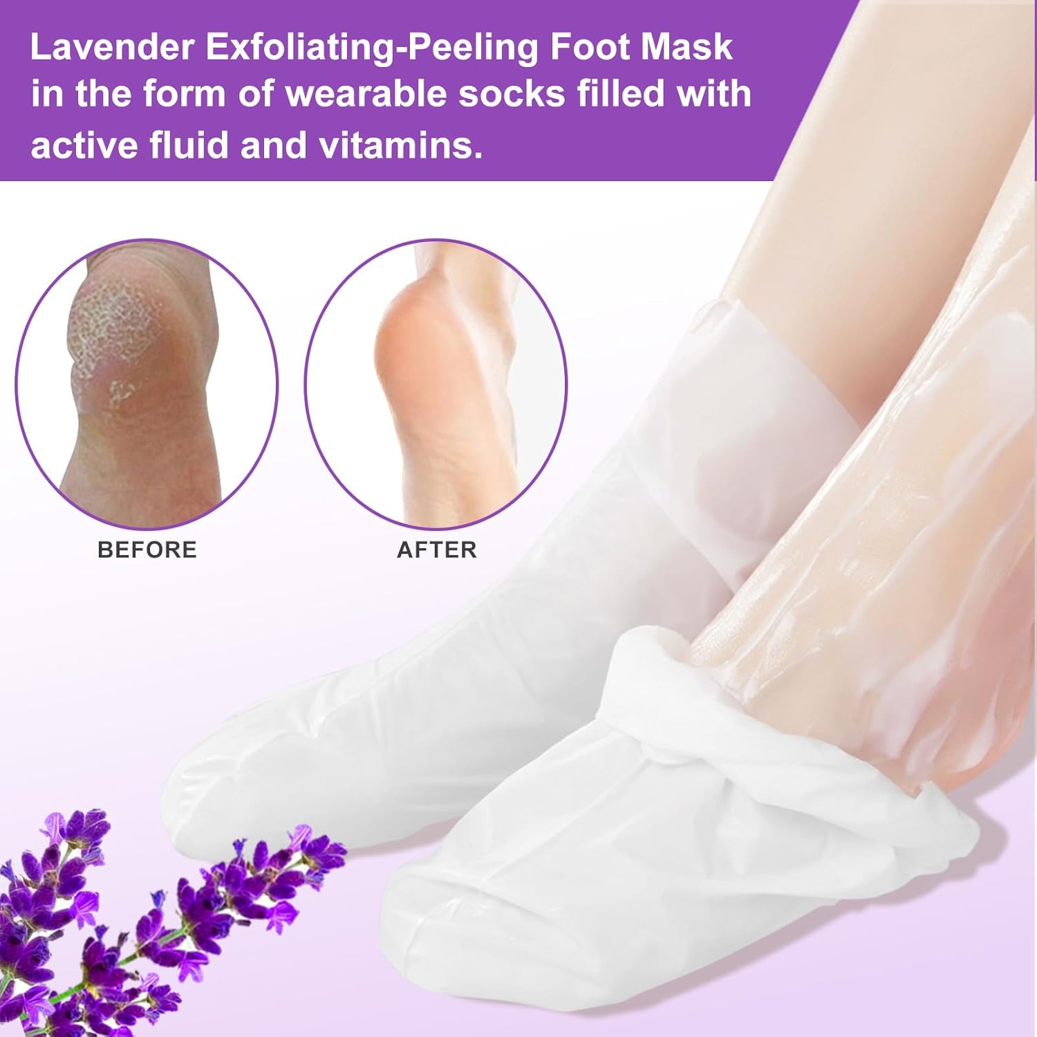 Foot Peeling Mask 5 Pack, Moisturizing Socks for Dry Foot Care, Hydrating Feet Peel Masks Repair Dry Cracked Heels, Remove Dead Skin,Callus - Women Men (Lavender)-BrightBean Baby