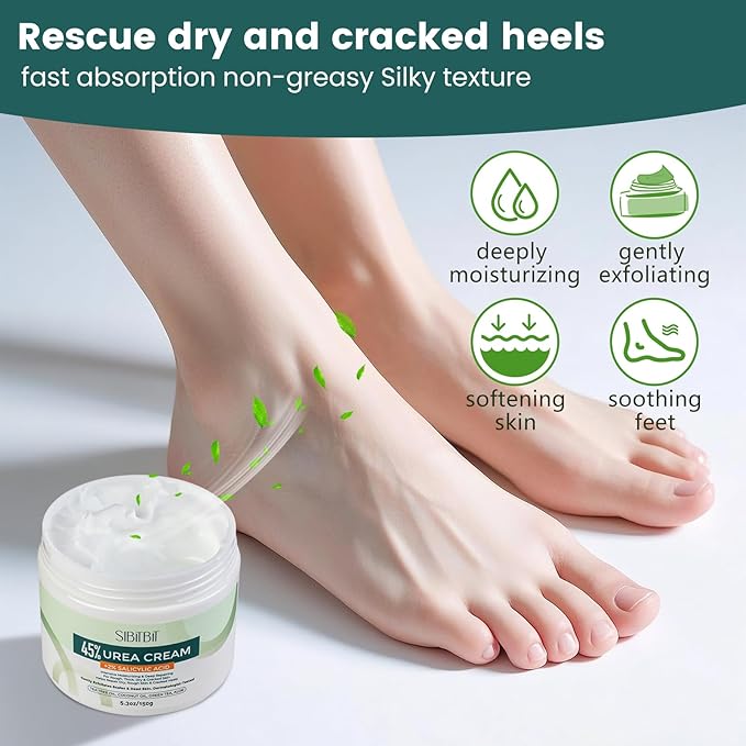 Urea Cream 45% for Feet with Maximum Strength Moisturizing, with 2% Salicylic Acid, for Dry and Cracked Heel, Foot, Elbows, Dead Skin Calluses Remover, 5.29 OZ, Foot File, Foot Mask Cover (10 pairs)-BrightBean Baby