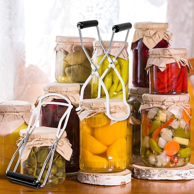 Canning Jar Lifter, Canning Tongs, Stainless Steel Jar Lifter with Rubber Grip Handle for Home Kitchen, White