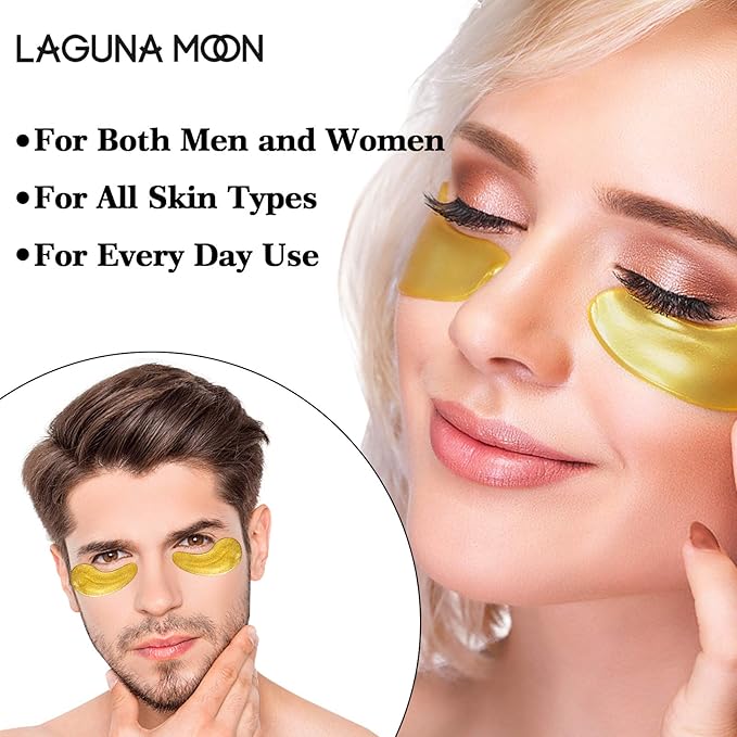 24K Gold Eye Mask, Anti-Aging Hydrolyzed Collagen and Hyaluronic Acid Under Eye Patches for Puffy Eyes & Bags, Dark Circles and Wrinkles, 16 pairs-BrightBean Baby