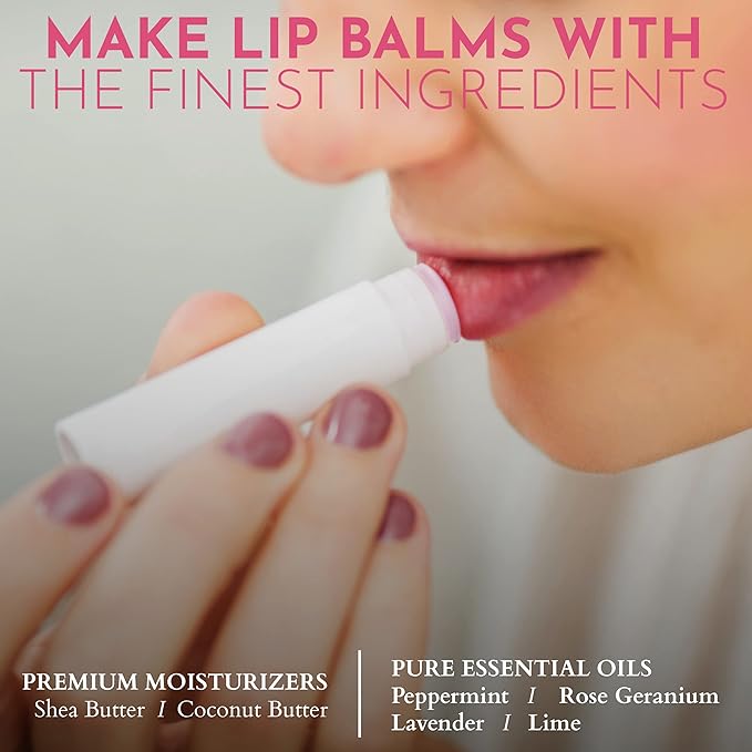 DIY Gift Kits 73-Piece DIY Lip Balm Kit | Includes All Natural & Organic Essential Oils, Shea Butter, Filling Tray & More | Makes 23 Homemade Lip Balms | for Dry & Chapped Lips | for Kids & Adults-BrightBean Baby