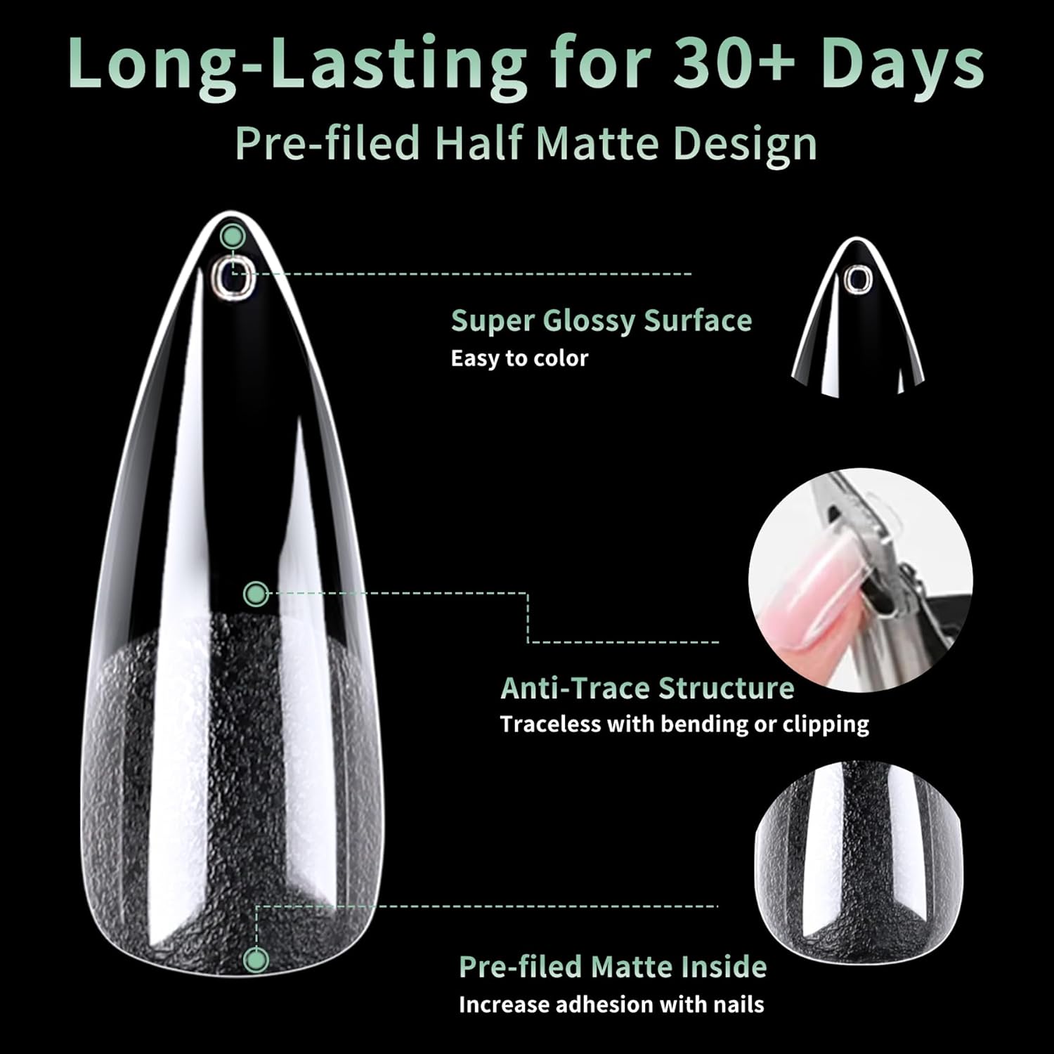 Long Stiletto Nail Tips, 216pcs Acrylic Fake Nails Gel Nail Tips Soft, Full Cover Pre-Shaped Matte Clear Press on Nails for Extension, Diy at Home Manicure 12 Sizes-BrightBean Baby