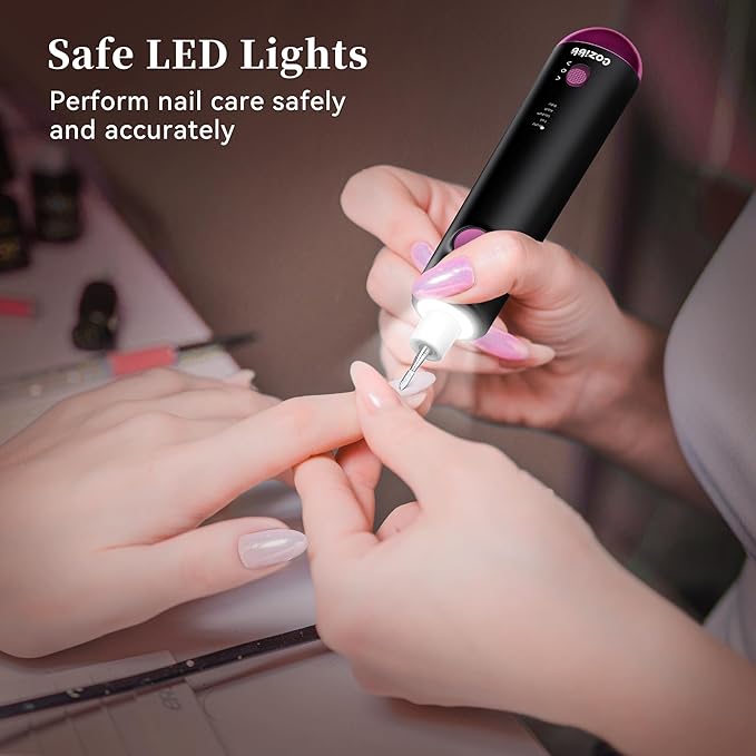 Electric Nail Drill, 8-in-1 Cordless Electric Nail File with LED Light, 5 Speeds Rechargeable Manicure and Pedicure Kit Hand Foot Care Tool for Nail Grinder Trim Polish for Women Baby-BrightBean Baby