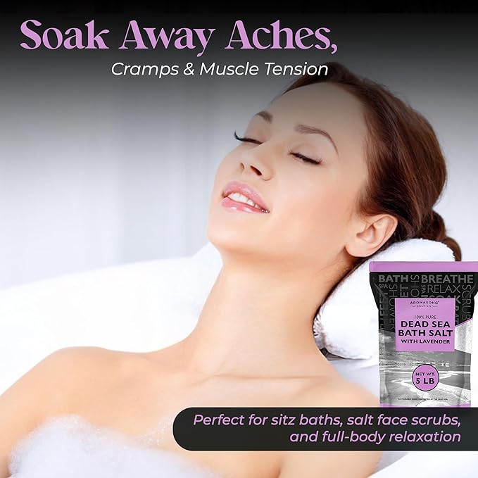 Aromasong Pure Dead Sea Salt for Soaking with 100% Natural Lavender, 5 LB - Spa Bath Salt Fine Grain - Body Wash Scrub - Soak for Women & Men- Bulk Resealable Pack (Packaging May Vary)-BrightBean Baby
