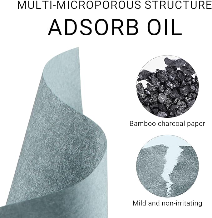 KYDA 200 Sheets Bamboo Charcoal Oil Blotting Paper with Mirror and Puff, Refills Included, Face Oil Absorbing Sheets, Makeup Friendly Oil Control Paper, Travel Size Oil Control Film-BrightBean Baby