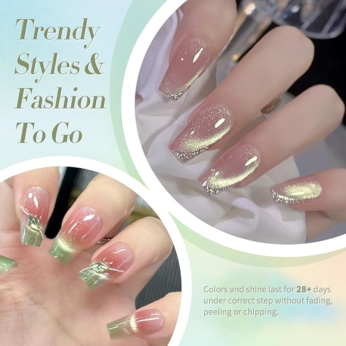 Born Pretty Cat Magnetic Eye Gel Nail Polish Shimmer Glitter Holographic Auroas Magnetic Gel Spring Summer Pink Green Blue Translucent Gel Polish Set Manicure Nail Art DIY at Home-BrightBean Baby