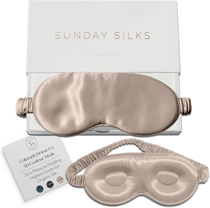 SUNDAYSILKS™ 3D Contoured Silk Sleep Mask | Padded Silk Eye Mask with Eye Cups for Lash Extensions | Blackout, Organic for Women & Men, Perfect for Travel, Slip-Free Deep Sleeping, Antifaz para Dormir-BrightBean Baby