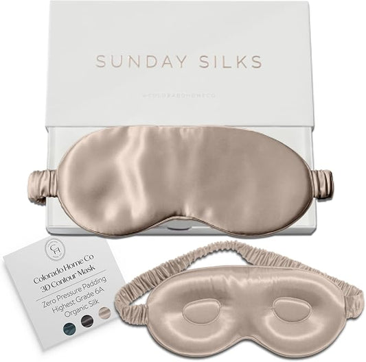 SUNDAYSILKS™ 3D Contoured Silk Sleep Mask | Padded Silk Eye Mask with Eye Cups for Lash Extensions | Blackout, Organic for Women & Men, Perfect for Travel, Slip-Free Deep Sleeping, Antifaz para Dormir-BrightBean Baby