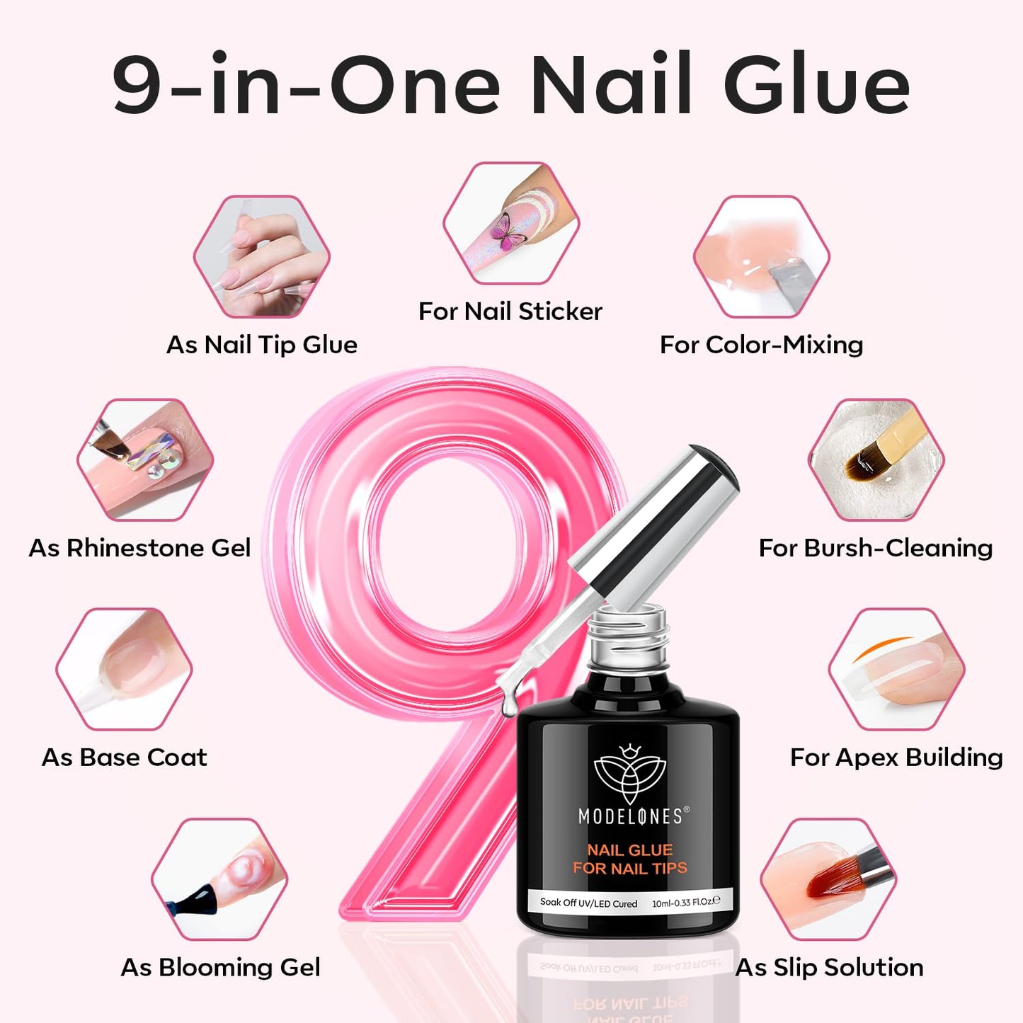 modelones Short Square Gel Nail Tips Kit, 9-in-One Nail Glue with Portable U V Lamp 216Pcs 12Sizes Pre-Etched Press ons Fake Acrylic Extension Kit DIY Salon Gift for Women-BrightBean Baby