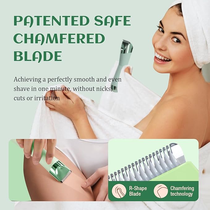 SUPRENT Bikini Trimmer Women - Painless Ladies Hair Removal - Waterproof Wet & Dry - 2 in 1 Lady Shaver for Pubic & Facial Hair - Cordless Electric Razor with USB-C Rechargeable - Green-BrightBean Baby