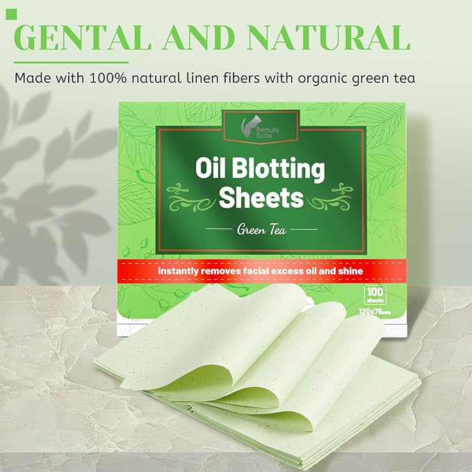 Oil Blotting Sheets for Face - Green Tea,26% Larger,3pk/300 Natural Blotting Paper for Oily Skin,Makeup Friendly Oil Absorbing Sheets,Easy To Grab One-BrightBean Baby