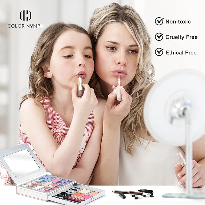 Color Nymph Makeup Kit for Teens, All in One Makeup Kit for Women Included 24 Colors of Matte Shimmer Eyeshadow, Highly Pigmented Lip Glosses, Eyeliner Pencil, Brushes, and Mirror-BrightBean Baby