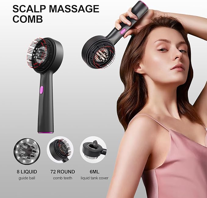 Red Light Dot Scalp Massager - 72-Point Vibration Comb for Hair Care, 3 in 1 Hair Oil Applicator,ipx7 Waterproof Scalp Oil Applicato,Rechargeable Home Use Device with Safety Indicator（Black）-BrightBean Baby