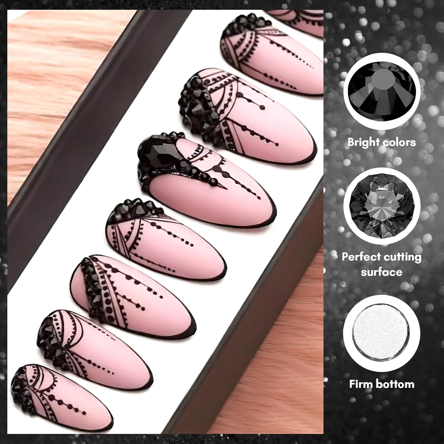 Makartt, 1110 Pcs Rhinestones Set, Black, Round, Multi-Size, Glass or Crystal, for DIY Crafts, Nail Art Supplies Accessories, Christmas Gift-BrightBean Baby