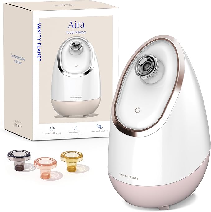 Vanity Planet Aira Ionic Facial Steamer (Rose Gold) - Pore Cleaner That Detoxifies, Cleanses and Moisturizes - Adjustable Nozzle, Water Tank with 3 Essential Oil Baskets-BrightBean Baby