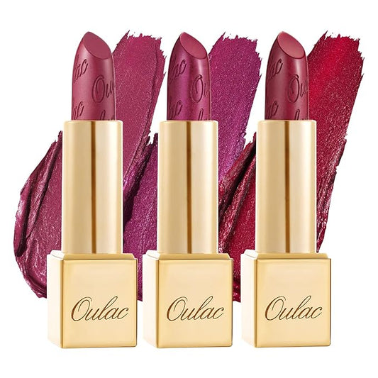 Oulac Metallic Lipstick Set- Dark Lipcolor with Moisturizing Formula, Vegan Beauty, Full-Coverage Lip Color, Christmas Gifts for Women, 4.3g X 3PCS-BrightBean Baby