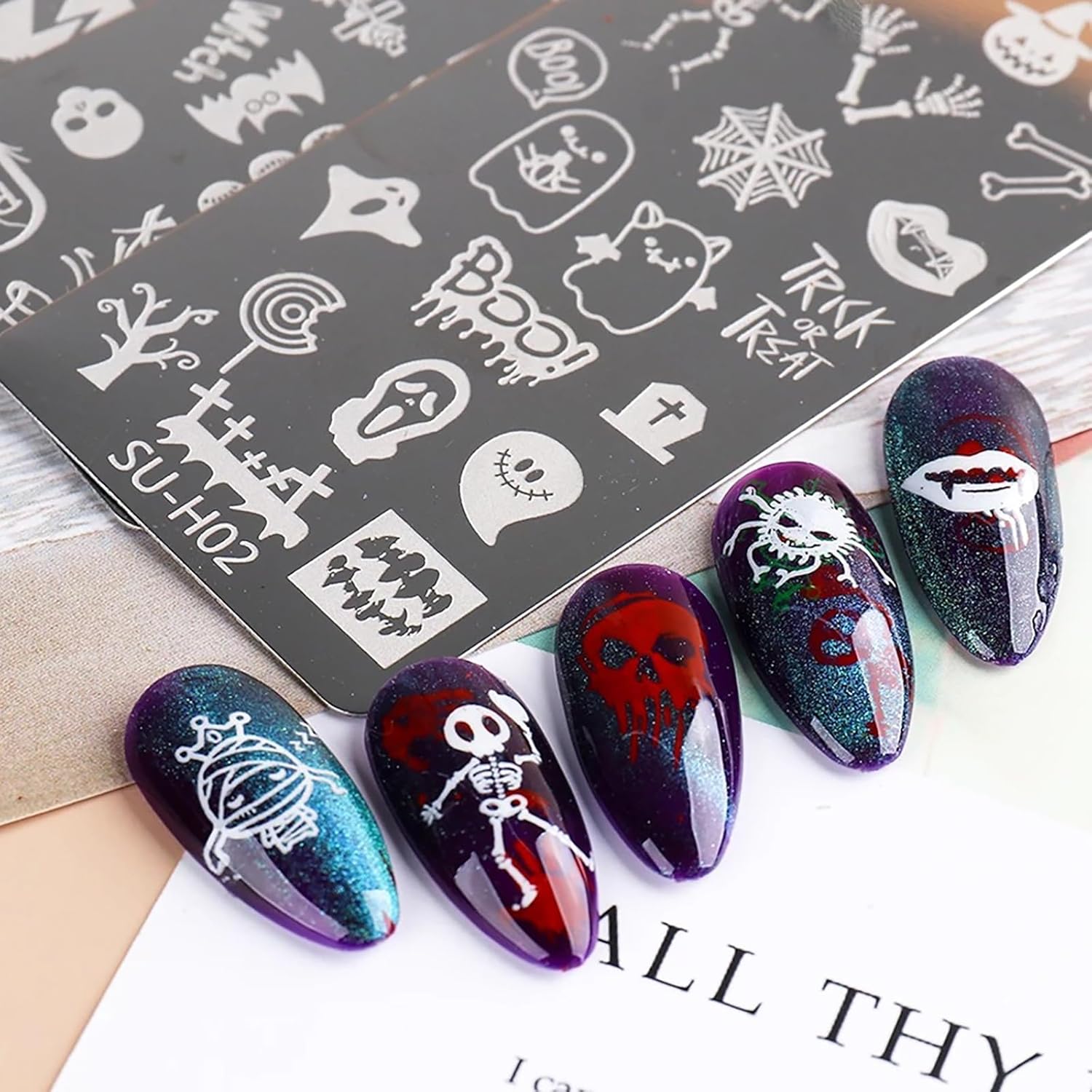Halloween Nail Stamping Plate Art Stamping Kits DIY Printing Tools with Pumpkin Bat Witch Spider Owl Ghost Face Design Fashion Nail Stamp Art Decoration for Women 6Pcs-BrightBean Baby