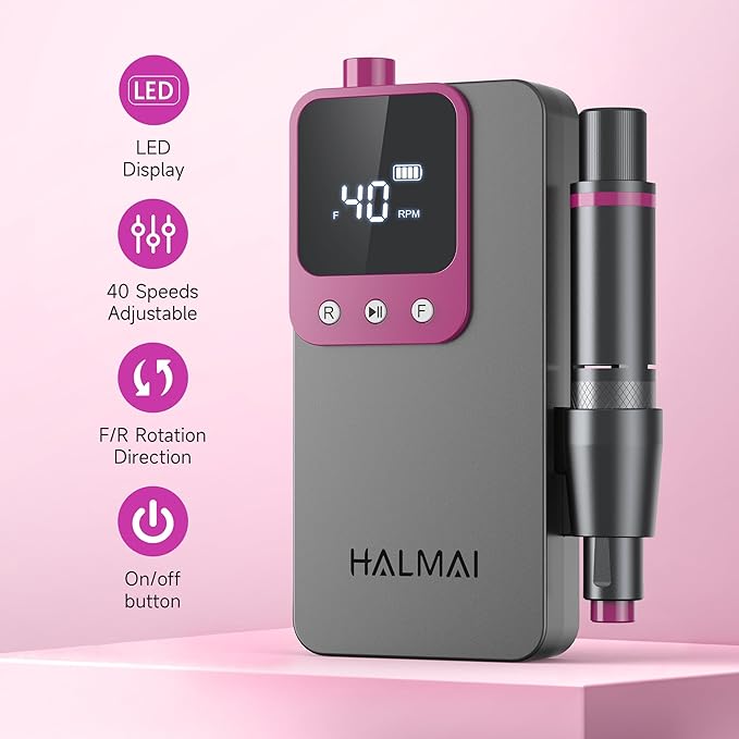 Electric Nail Drill Professional, Portable Nail File for Acrylic Gel Nails, Cordless Rechargeable Ultra Power Nail Drill Kit 40000RPM, HMC320 Salon-Grade Efile Nail Machine (Dark Grey)-BrightBean Baby