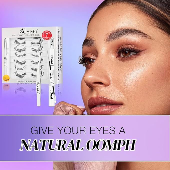 Wispy False Eyelashes Kit With Bond, Seal and Tweezer, 7 Pairs Natural Look Fake Cat Eye Lashes Strips Thin Band Extensions Waterproof Easy Eyelashes for Beginners DF99#-BrightBean Baby