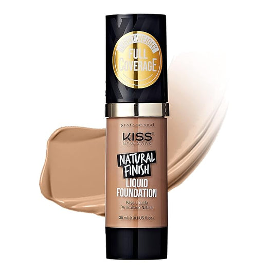 Kiss New York Professional Liquid Foundation - Lightweight and Hydrating Formula, Natural Finish, Control Shine, Cover Pores, Medium to Full Coverage, Green Tea Extract (Sun Beige)-BrightBean Baby