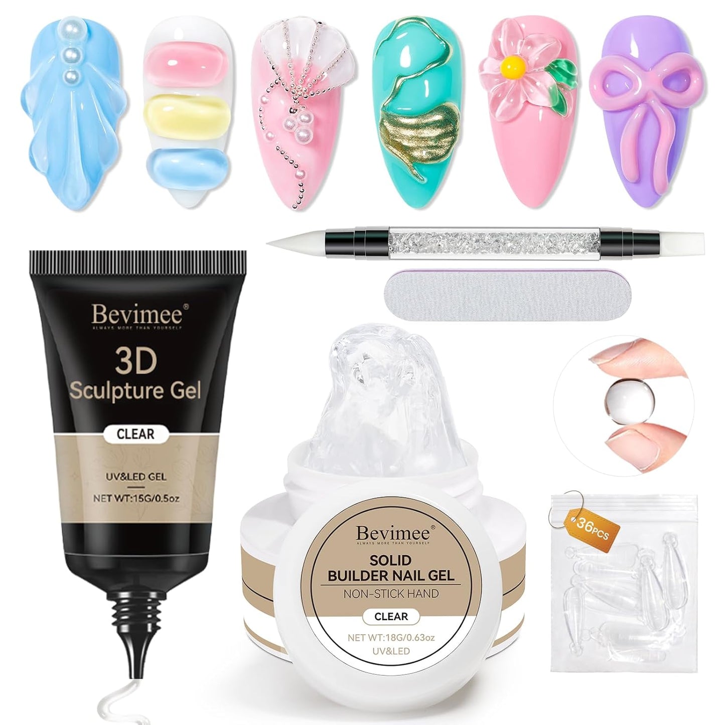 18g Solid Builder Gel for Nails 15g 3D Nail Sculpting Gel for Nail Art, Clear Non-Stick Hand For Modeling, Sculpture, Nails Extension UV/Led Manicure DIY At Hom-BrightBean Baby