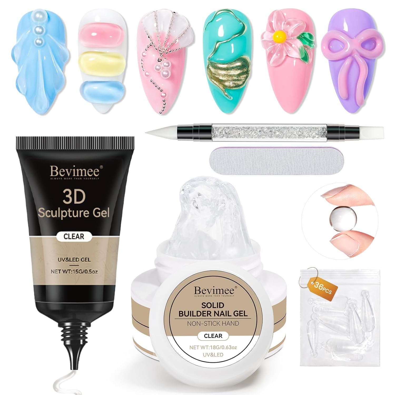 18g Solid Builder Gel for Nails 15g 3D Nail Sculpting Gel for Nail Art, Clear Non-Stick Hand For Modeling, Sculpture, Nails Extension UV/Led Manicure DIY At Hom-BrightBean Baby