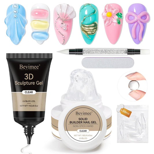18g Solid Builder Gel for Nails 15g 3D Nail Sculpting Gel for Nail Art, Clear Non-Stick Hand For Modeling, Sculpture, Nails Extension UV/Led Manicure DIY At Hom-BrightBean Baby