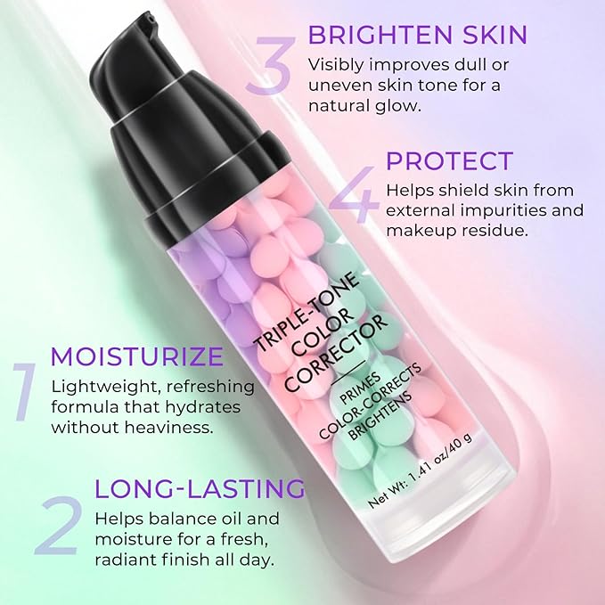 Primer for Face Before Makeup, 3 In 1 One Step Color Corrector Primer, SPF 50 PA+ Sunscreen Isolation Cream, Hydrating, Oil Control Facial Serum Even Skin Tone, Water-Resistant & Sweat-Proof-BrightBean Baby