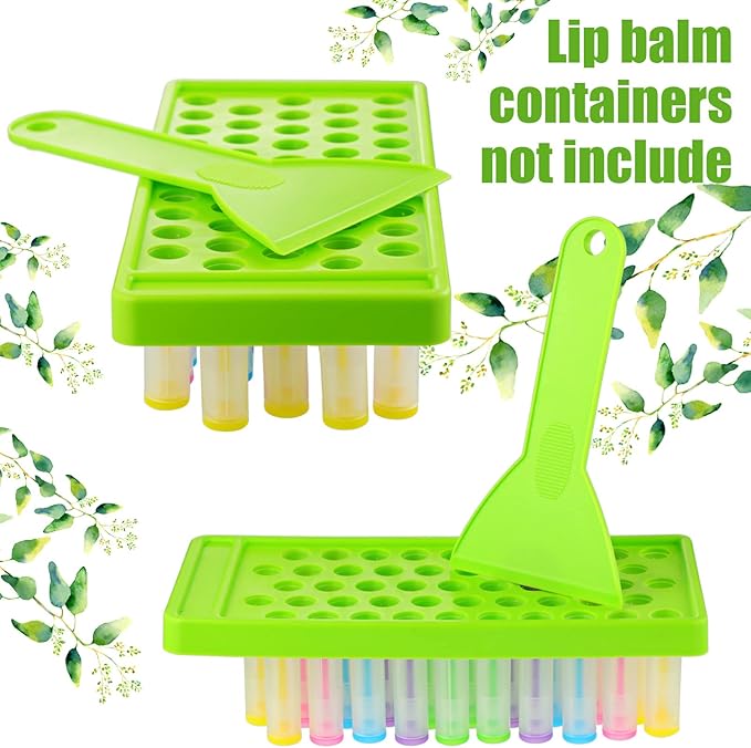 Maitys 2 Sets Lip Balm Tray and Spatula Portable Lip Balm Filling Tray and Spatula Set Lip Balm Tube Holder Lip Balm Tubes Tray Lip Balm Containers Lip Gloss Making Kit(Green)-BrightBean Baby