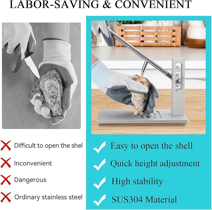 Oyster Shucker Machine Adjustable Oyster Shucker Tool Oyster Clam Opener Machine Including Knifes, Glove and G-Clip, Seafood Tools Set for Hotel Family Barbecue Buffet