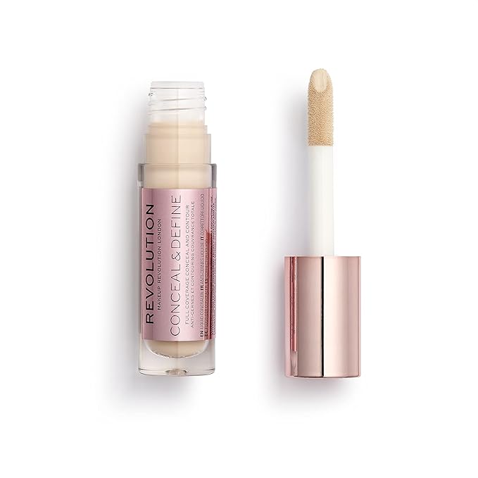 Makeup Revolution Conceal and Define Concealer, Full Coverage & Matte Finish, C2.5 for Fair/Light Skin Tones, Vegan & Cruelty-Free, 0.7 Fl Oz-BrightBean Baby