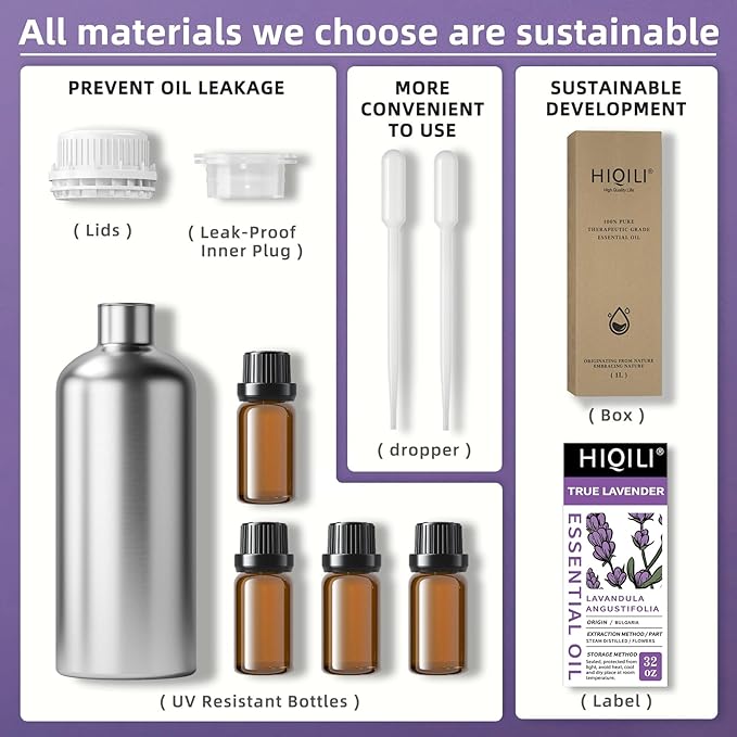 HIQILI 32 Fl Oz Lavender Essential Oil Pure, for Aromatherapy Diffuser, Hair, Includes Premium Quality Glass Dropper-32 Ounces-BrightBean Baby