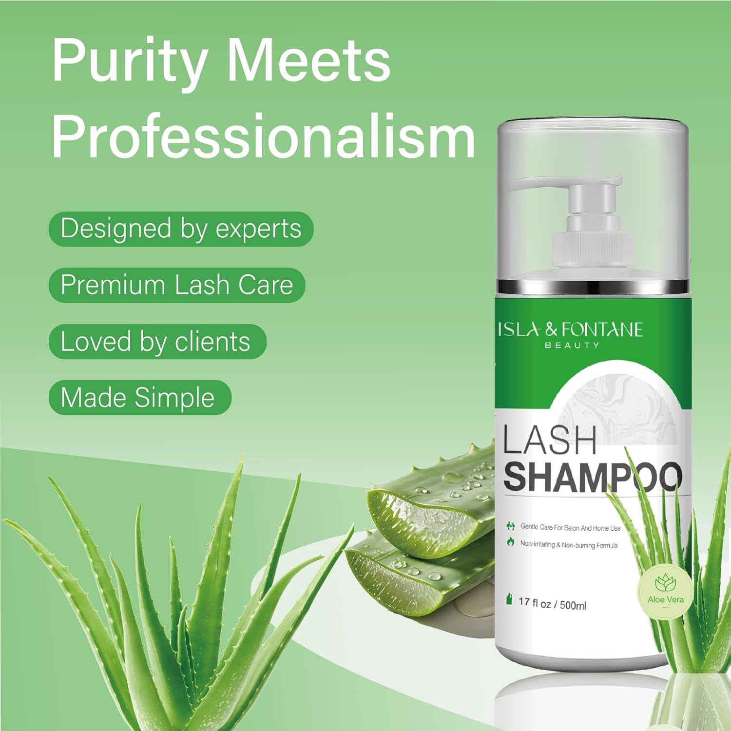 Isla & Fontane Lash Shampoo Bulk – Multi-Scent Series – 17 fl oz / 500ml | Gentle Eyelash Cleanser for Lash Extensions | Non-Irritating | Professional Lash Bath Foam For Salon And Home Use (Aloe Vera)-BrightBean Baby