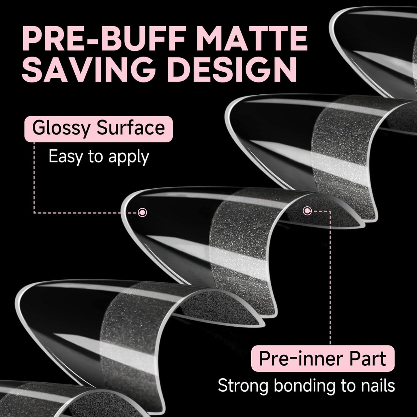 UNA GELLA Almond Shape Nail Tips Short: 504pcs Half Cover Almond Gel Nails Tips Matte Clear Fake Nails Self-handle for Nail Extension DIY Nail Salon for Her, 12Sizes-BrightBean Baby