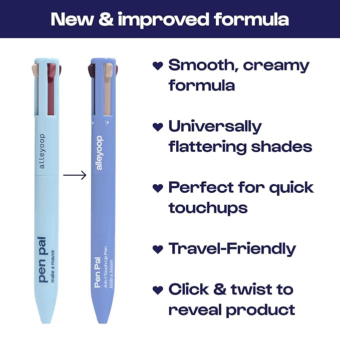 Alleyoop Pen Pal Touch-Up 4-in-1 Makeup Pen, Make A Mauve (Light - Medium) - Travel Make Up Set with Eyeliner, Brow Pencil, Highlighter & Lip Liner - High-Pigment Formula, Easy & Smooth Application-BrightBean Baby