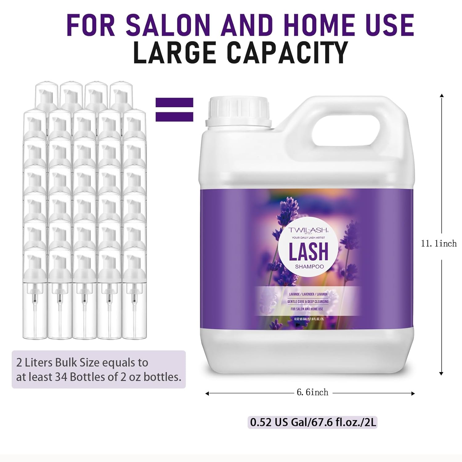 Lash Shampoo Bulk, Eyelash Cleanser for Extensions 2 Liters, Safe Makeup Remover, Non-irritating or Burning Eyelid Foaming Cleanser for Professional Salon and Home Use (Lavender-2L)-BrightBean Baby