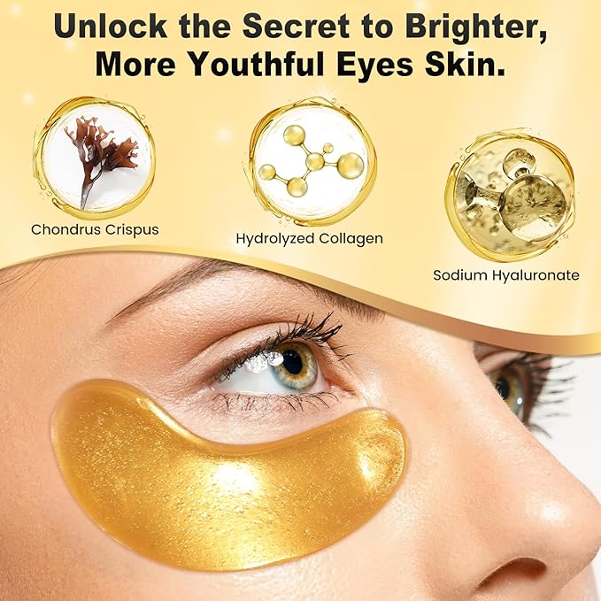 Under Eye Patches (25 Pairs) - 24K Gold Eye Masks Enriched with Abundant Collagen | Diminish Dark Circles and Puffiness | Anti-Aging, Smooth Fine Line, Nourish Skin - Gifts for Women Skin Care-BrightBean Baby