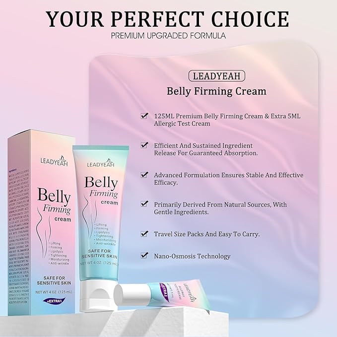 B Flat Belly Firming Cream - Moisturizing, Lifting, Firming for Stomach, Thighs and Butt, Body Lotion gift for Women and Men, 125 ML +5 ML-BrightBean Baby