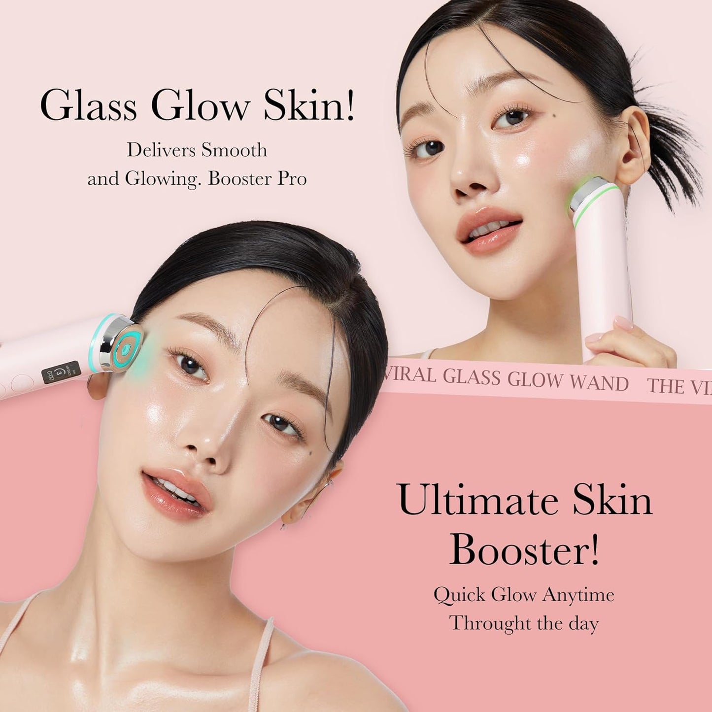 medicube Pink Skincare Set for Glass Glow Skin: Age-R Booster Pro Pink | 6-in-1 Real Glass Glow Beauty Massager and Collagen Jelly Cream- Niacinamide & Freeze-Dried Hydrolyzed Collagen 110ml-BrightBean Baby