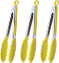 Silicone Tipped Tongs 9-Inch Kitchen Cooking Tongs, Set of 3 (Yellow)