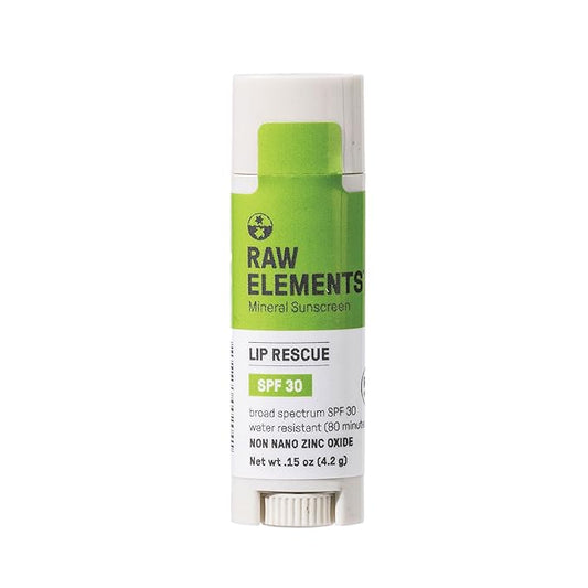 Raw Elements Organic Outdoor Sunscreen Lip Balm Rescue - SPF 30, UVA-UVB Protection, Reef-Safe, Non-Nano Zinc, Water Resistant, 0.15 oz (Pack of 1)-BrightBean Baby