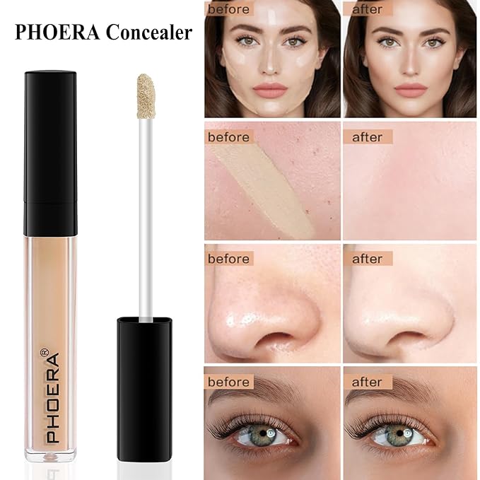 PHOERA Foundation Full Coverage Makeup, Mushroom Head Air Cushion CC Cream Natural Foundation Set,PHOERA Concealer, PHOERA Primer, PHOERA Powder, Foundation Brushes (103 Warm Peach+ 03 Warm Nude CC)-BrightBean Baby