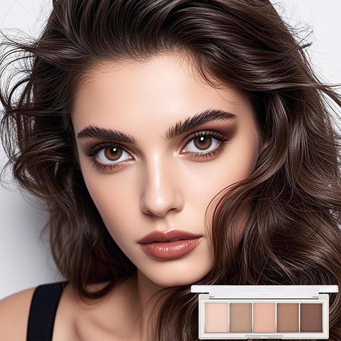 Erinde 5 Colors Matte Eyeshadow Palette Makeup, Natural Classic Nude Neutral Nude Brown Eye Shadow, Long Wearing Waterproof Everyday Eye Makeup for Brown Eyes, Off White Beige, Light to Dark Brown, 01-BrightBean Baby