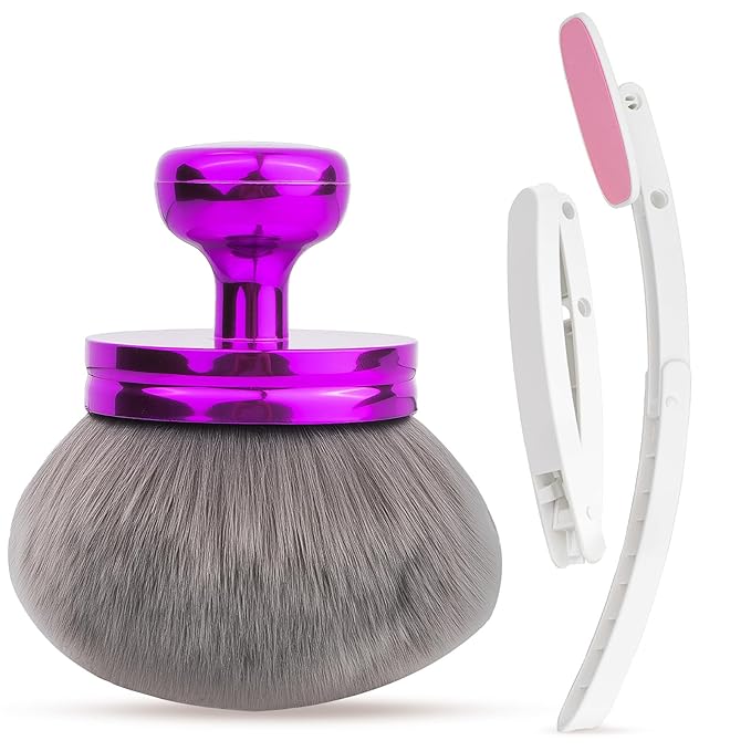 Self Tanner Brushes- Extra Large Blend & Blur Body Kabuki Brush & Back Sunscreen Applicator with Handle, 2 Pcs, Body Makeup Brushes for Legs, Face, Foundation, Tanning, Back Lotion Applicator (Purple)-BrightBean Baby