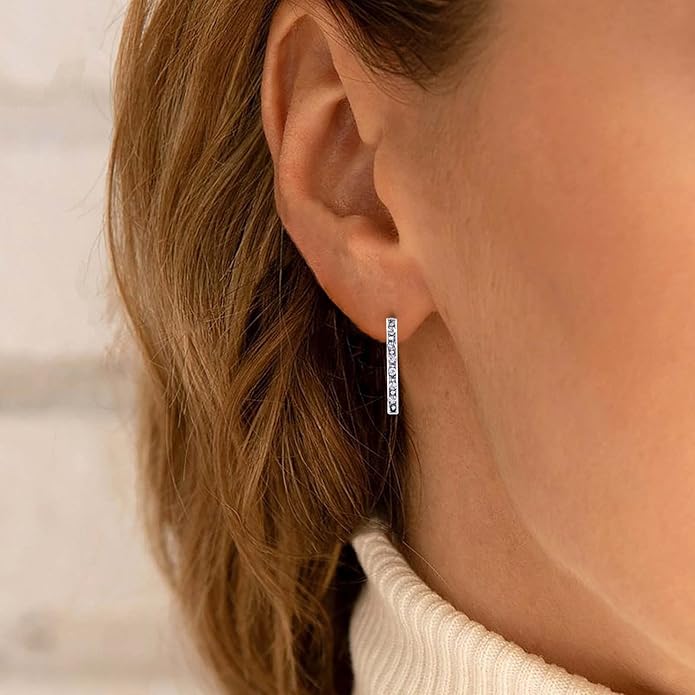 Geometric Crystal Bar Earrings Silver Cz Bar Stick Earrings Cz Rhinestone Bar Stud Earrings Silver Minimalist Earrings Jewelry for Women and Girls-BrightBean Baby