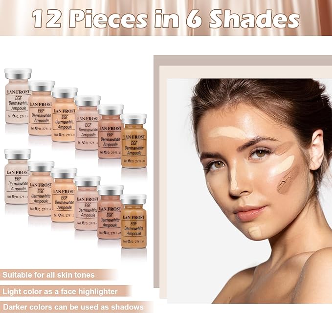 BB Facial Glow Serum Starter Kit Hyaluronic Acid Essence Foundation Skin Care Kit 0.27oz 12 Vials, Combined With Niacinamide and Peptides To Brighten Skin Tone Anti-Aging Foundation 6-Color Mix Pack-BrightBean Baby