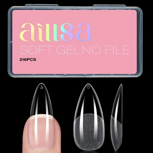 AILLSA Long Almond Nail Tips Full Cover Clear Gelly Nails Tips Half Matte Acrylic Tips Pre-Filed Fake Press on Nail Tips for Extension Home DIY Salon Manicure 216PCS 12 Sizes-BrightBean Baby