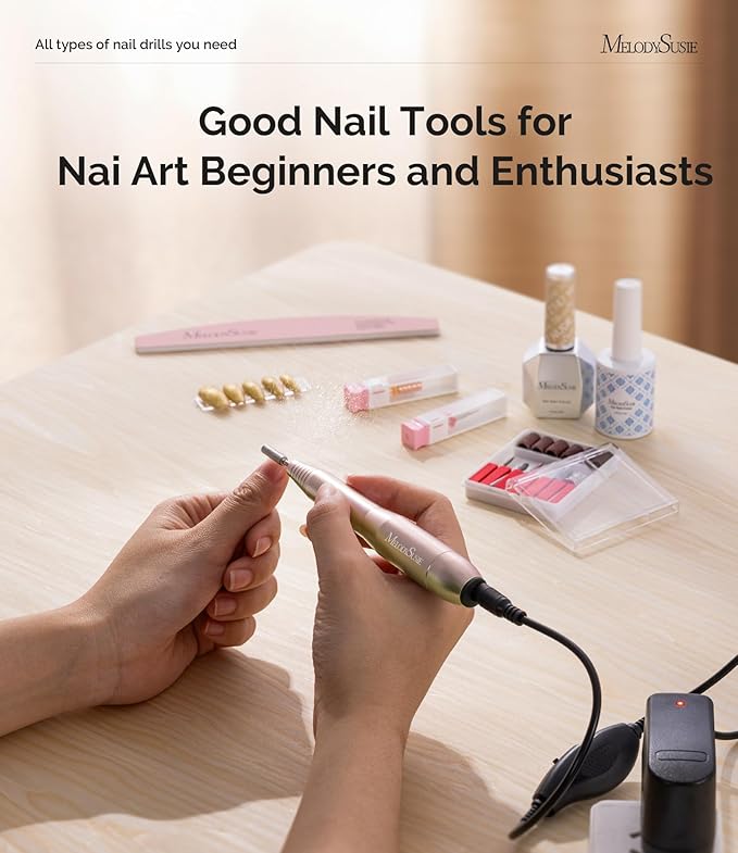 MelodySusie Portable Electric Nail Drill,PC120B Compact Efile Electrical Professional Nail File Kit for Acrylic, Gel Nails, Manicure Pedicure Polishing Shape Tools Design for Home Salon Use, Gold-BrightBean Baby