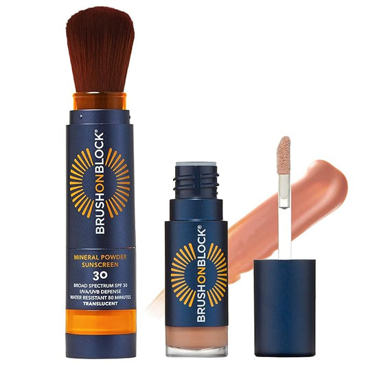 Brush On Block Full Face Sun Protection Kit, Translucent Mineral Powdered Sunscreen & Protective Lip Oil SPF 30, Reef Friendly, FSA HSA Eligible-BrightBean Baby