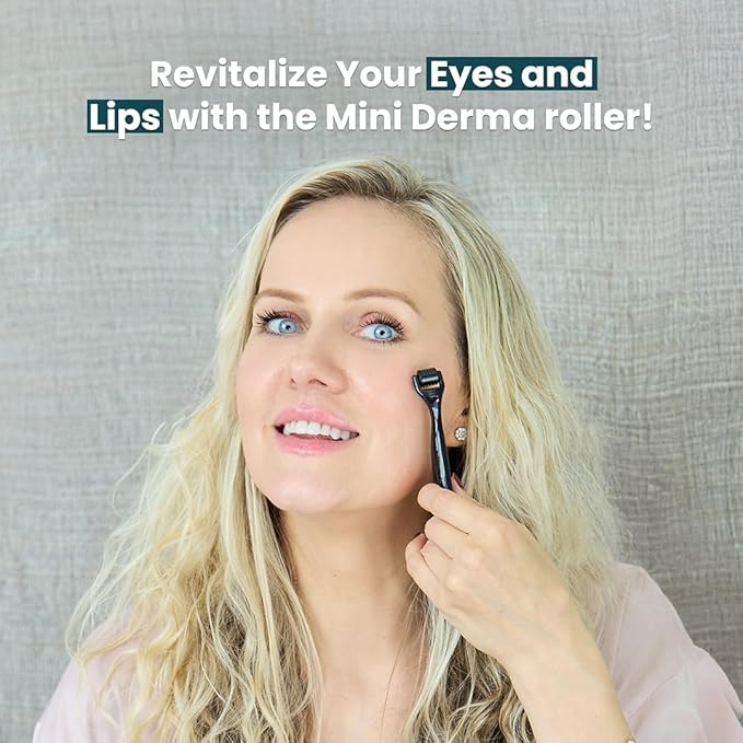 Gin Amber Beauty Mini Derma roller (0.25mm) - 48 Real Individual Needles, Microdermabrasion Device for Skin Care, Serum Absorption with Microneedling, Tool, Hygienic Case (Black Mini 0.25mm)-BrightBean Baby